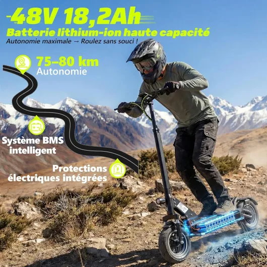 Trottinette Électrique Adulte, Jusqu’à 55-80 km, Batterie 48V 13/18.2 Ah, Pneus Tout Terrain de 10 Pouces, Moteurs 500W/1000W*2, Double Suspension, Double Frein à Disque, Pliable Noir-D6 Pro