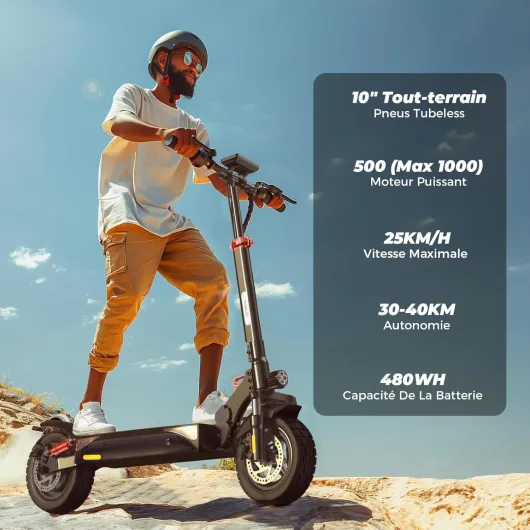 800W Trottinette Électrique Adulte, Batterie de 480WH, Autonomie Maximale de 40 KM, Trottinette Électrique Pliable de 10", Application, Charge Maximale 120 KG, Guidon Réglable, Suspension Quadruple