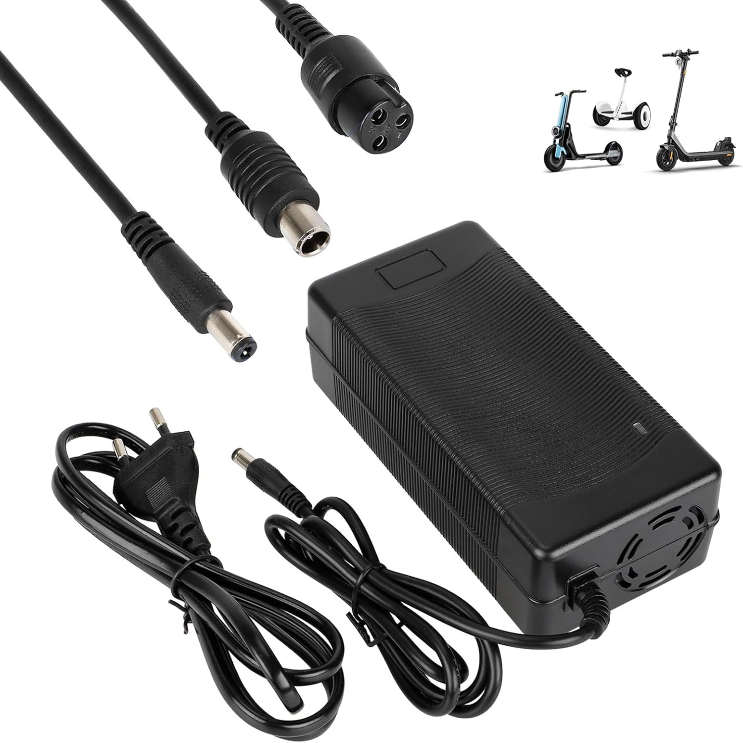 HPGAAVD 54,6V Chargeur Trotinette Electrique，Chargeur Hoverboard, 48V Charrgeur Universel pour Batterie Lithium avec 3 Connecteurs，Charge Rapide pour Hoverboard，Vélo Electrique，Scooter électrique