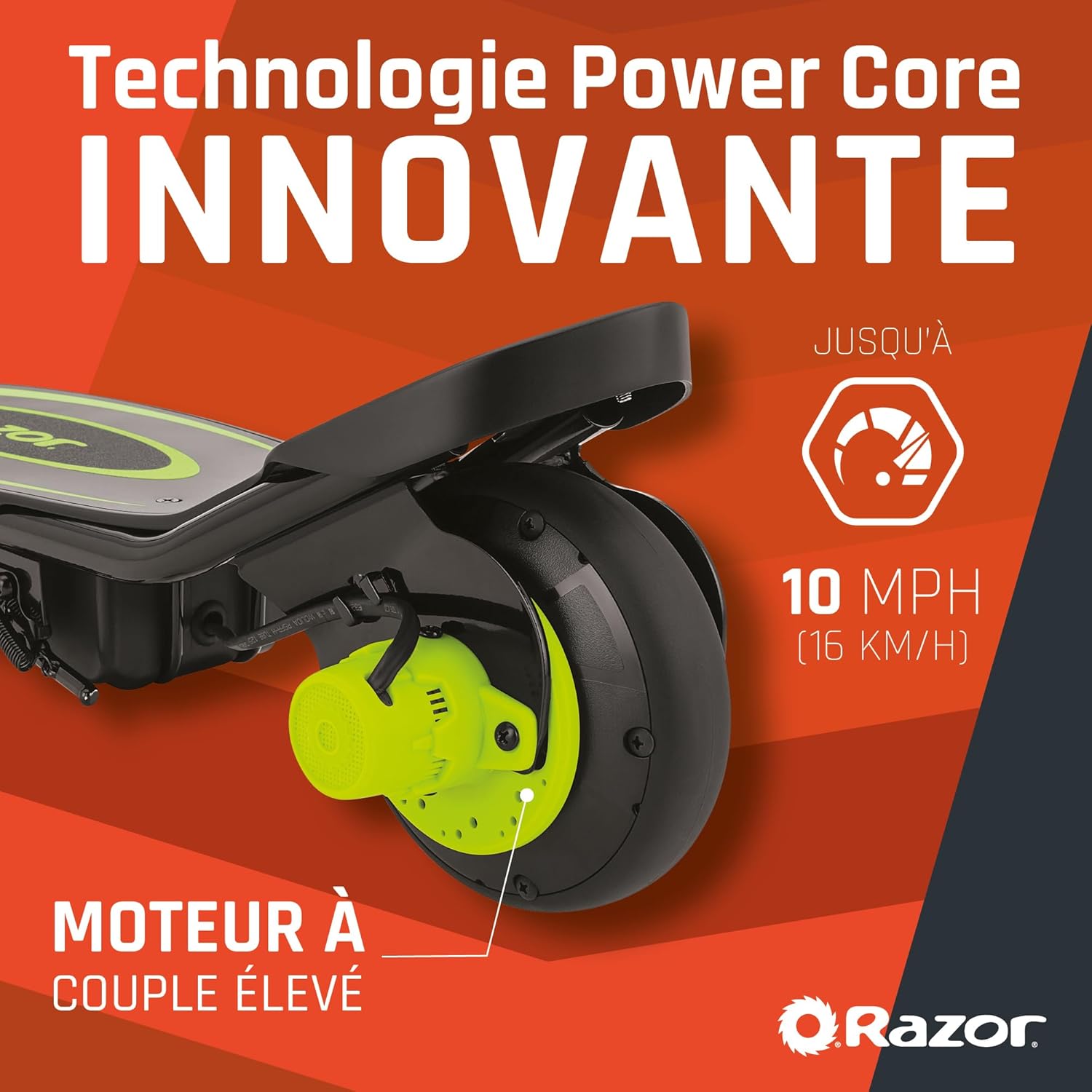 Scooter électrique Razor PowerCore E90 pour les enfants de 8 ans et plus avec une vitesse maximale de 10 mph et une autonomie de 60 minutes, jusqu'à 10 miles d'autonomie, batterie 12V Vert Unique