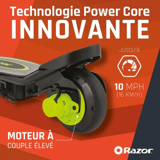 Scooter électrique Razor PowerCore E90 pour les enfants de 8 ans et plus avec une vitesse maximale de 10 mph et une autonomie de 60 minutes, jusqu'à 10 miles d'autonomie, batterie 12V Vert Unique