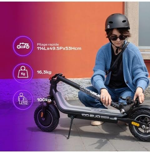 Trottinette Électrique UrbanGlide Ride 100 Evo – 25 km/h, 10 Pouces, Autonomie 25 km, Adulte, Freins à Disque