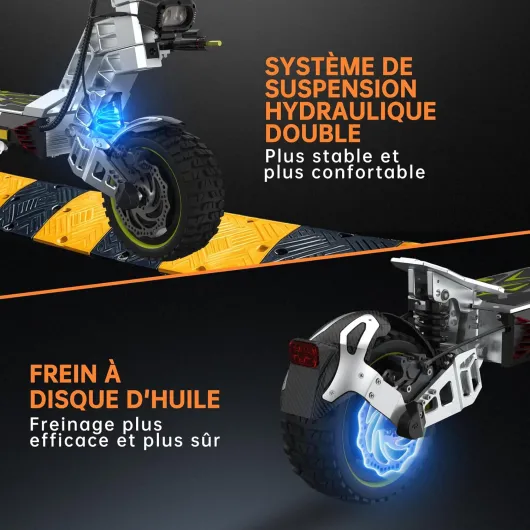 Trottinette Électrique Pliable, RT6/T2 Max/M5 Pro/M6 Max/T2 Master/T3 Max Moteur 800W/1000W/1200W/3000W/ 2400W/3000W, Autonomie 55/65/75/85KM, Pneus Tout-Terrain, 3 Modes de Vitesse, Écran Intelligent T3 Max (1500W*2 75-85KM)