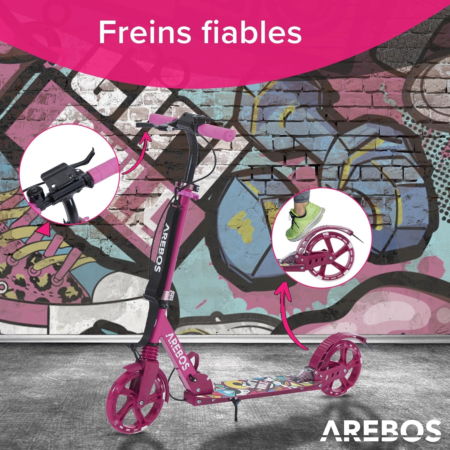 Trottinette réglable en Hauteur - Pliable - Sangle de Transport Incluse - Roues LED - Frein de pédale à Main - Suspension Avant-arrière - Enfants & Adultes - Charge maximale 100kg Rose