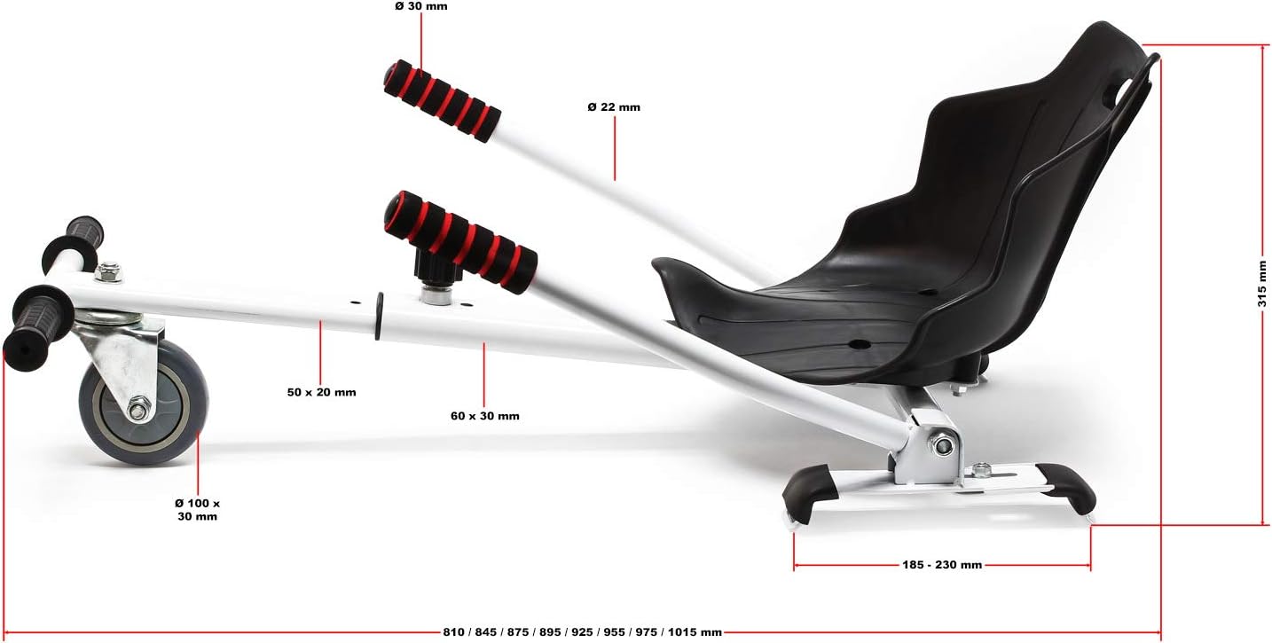 Siège de Balance Scooter – Noir – capacité de 120 kg max - – avec Roulette et Poignées – ajustable pour Adultes et Enfants – Siège de Kart Elektroscooter compatible avec Hoverboard