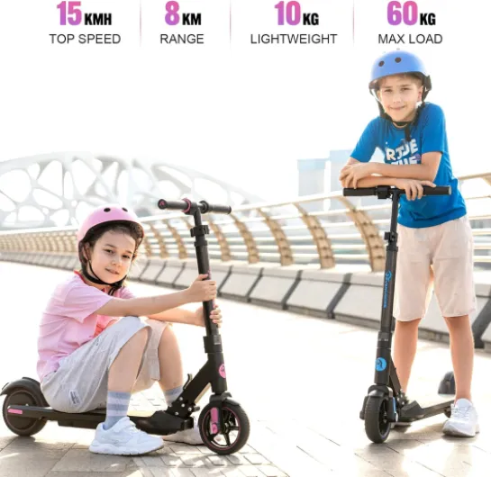 EV06C Trottinette électrique, 6,5'' Trottinette électrique Pliable pour Enfants 6-12 Ans, Vitesse maximale 15 KM/H, Affichage LED, Lumières LED Colorées, Trottinette Légère pour Enfants Bleu