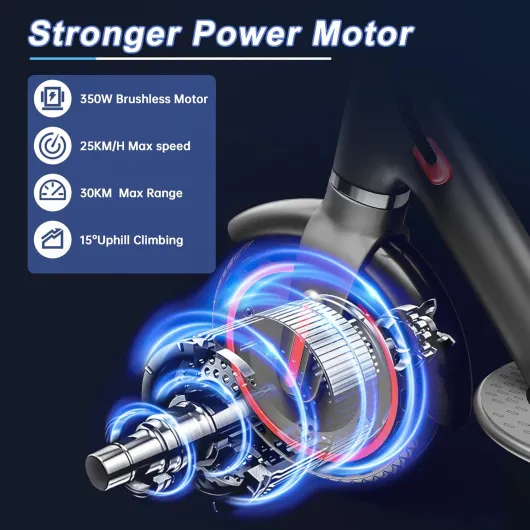 Trottinette Electrique Adulte, Moteur de 350/500W, Batterie 36V 10.5AH/15AH, Autonomie 30/37/45 km, Trottinette Électrique 25 KM/H, Charge 120kg, Connexion APP 350W-10.5Ah-30KM-Rouge