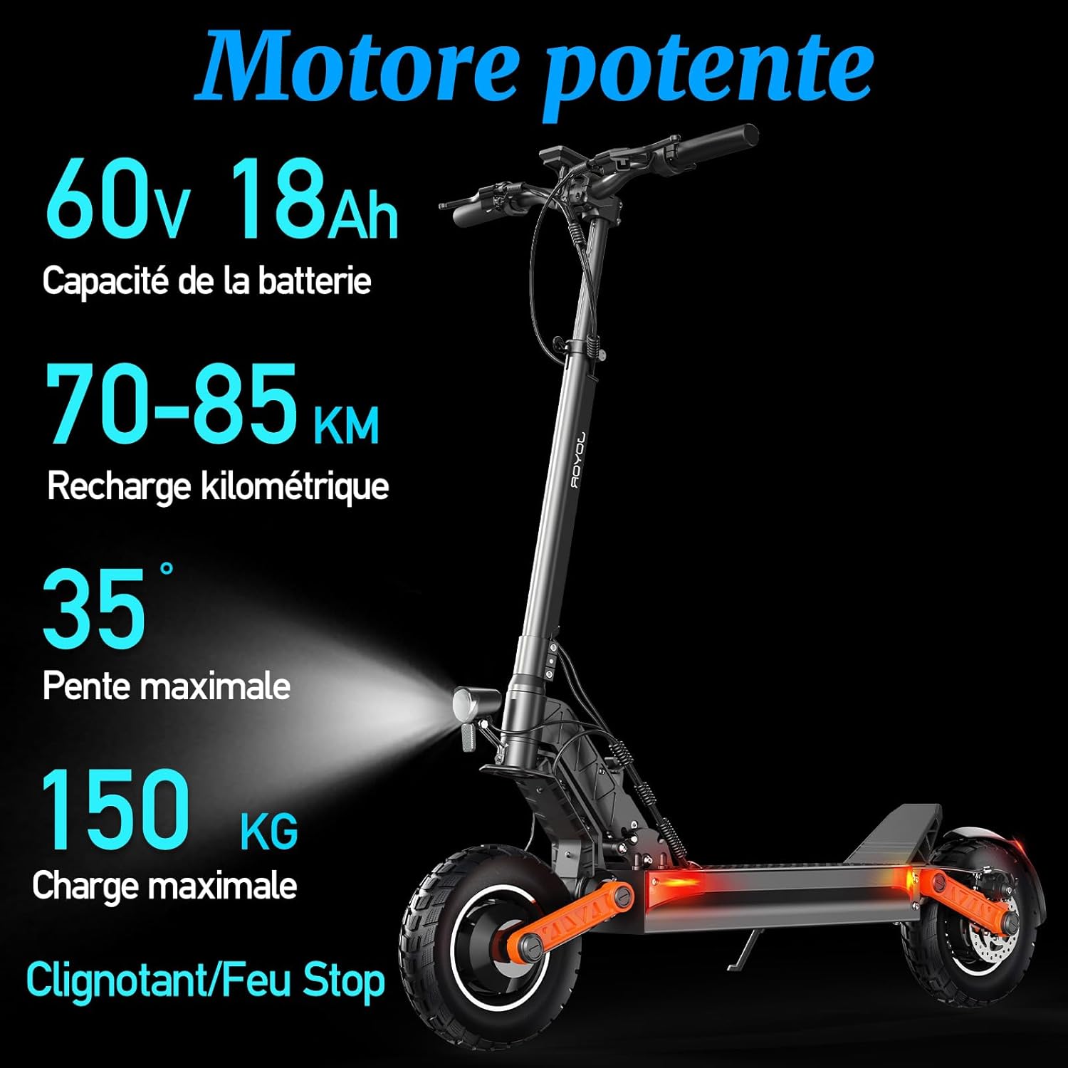 Trotinette Electrique Adulte S Serie Autonomie 75-90KM Moteur 2000W Trottinette électrique Puissante Sportive Professionnelle Aventure Travail Pneus Tout-Terrain Scooter Electrique Adulte S10S-2000W 60V 18Ah(70-85KM)
