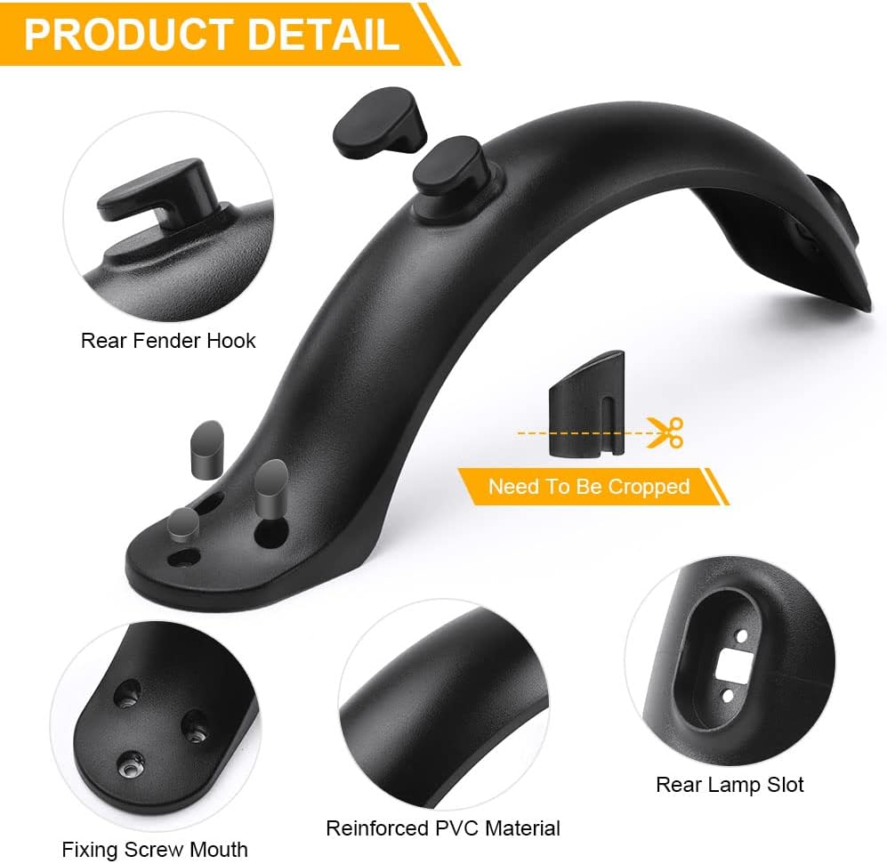 Ainiv Garde Boue pour Trottinette Electrique Xiaomi M365/Pro, Garde-Boue Arrière avec Support + Feu Arrière LED + Bande Réfléchissante, Accessoire de Remplacement de Scooter Xiaomi Noir