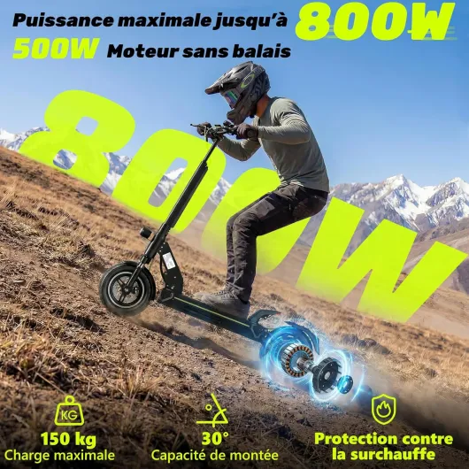 Trottinette Électrique Adulte Tout Terrain Puissante Moteur 800W/1000W*2 Batterie 48V 18,2Ah/20,8Ah Autonomie 50-90KM Trotinette Electrique Ultra Légère Double Suspension Scooter Électrique Adulte Noir-D5