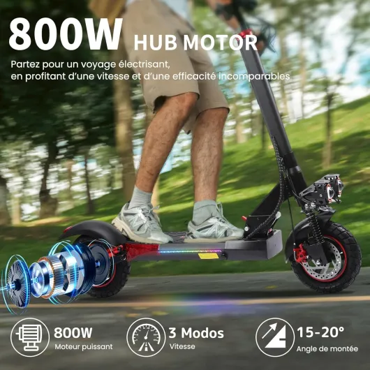 Trottinette Électrique Adulte 800W, Autonomie 40-45KM Batterie 48V 15Ah Trotinette Electrique Pliante Portable, Roues 10" Tout Terrain Double Suspension Frein à Disque Double Escooter