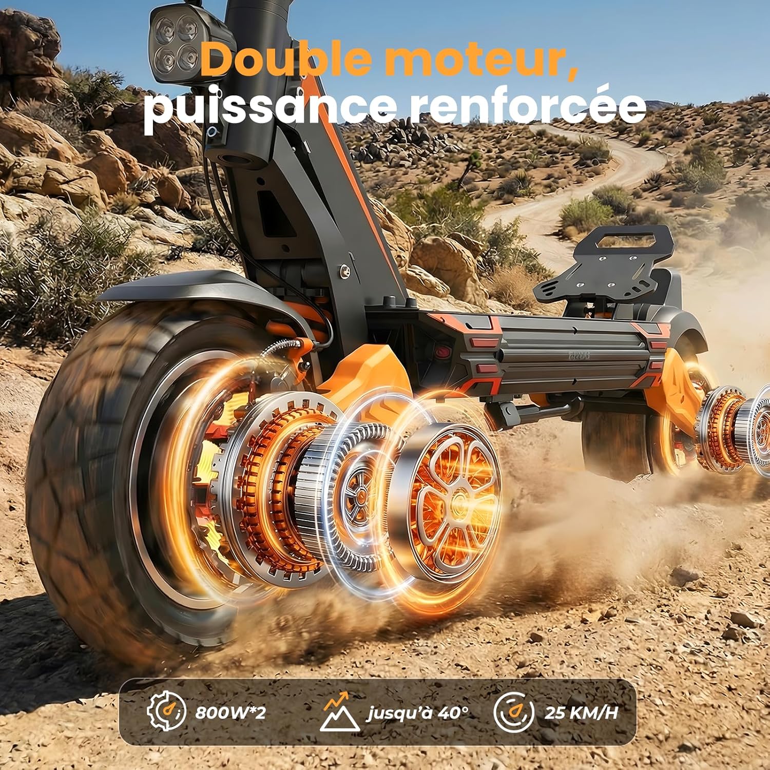 GT1Dual Trottinette Électrique Adulte Tout Terrain, Double Moteur Commutable, Batterie 48V 13Ah 60 km Autonomie, Pneus 10" Off-Road, Clignotants LED, Double Frein, Pliable, Charge Max 150 kg