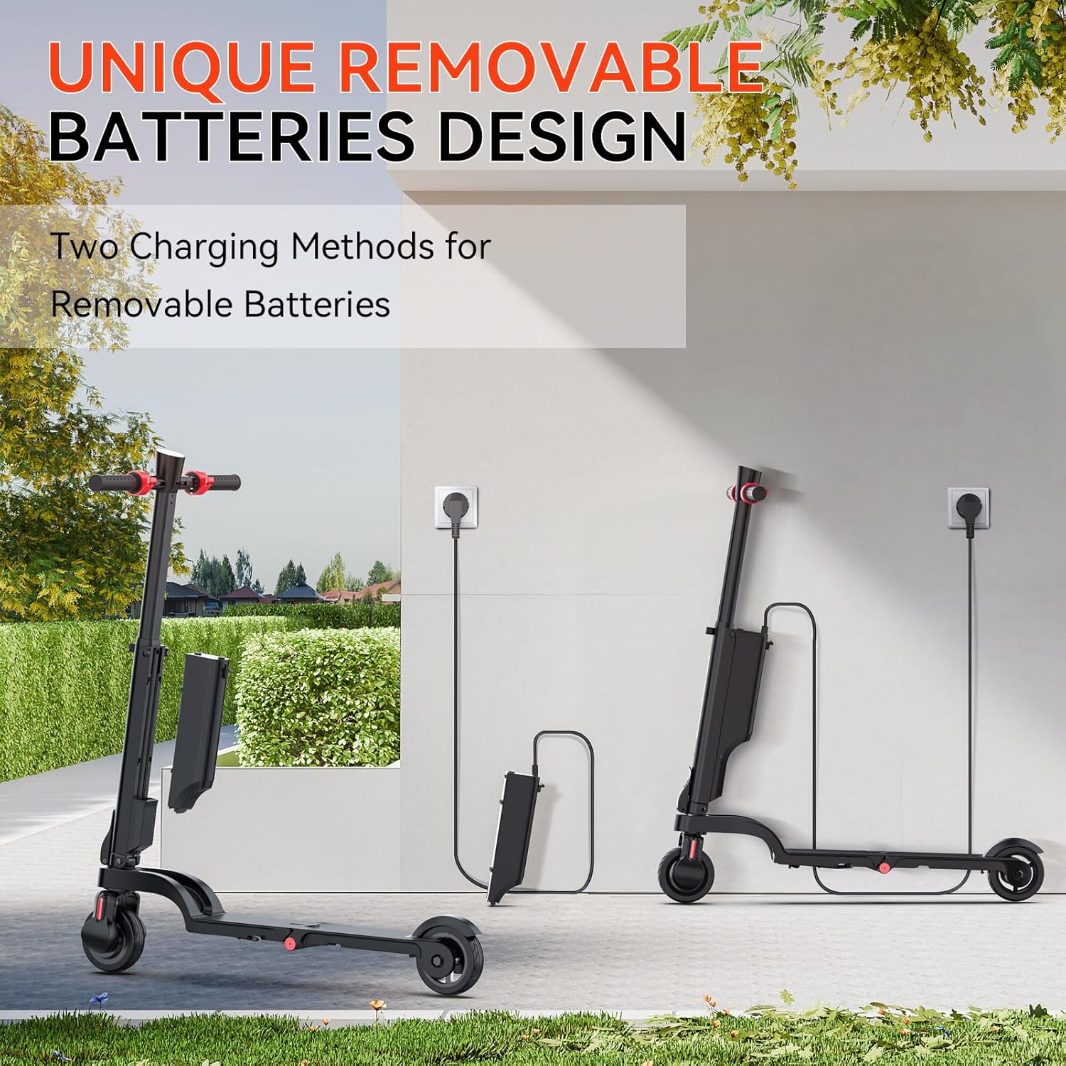 Trottinette électrique pour Jeunes et Adultes avec Batterie Amovible,Scooter électrique Moteur 350W,20-25km Longue Distance, Vitesse maximale 25km/h,3 Vitesses,contrôle par app,Double Frein,5,5'' Noir-batterie simple