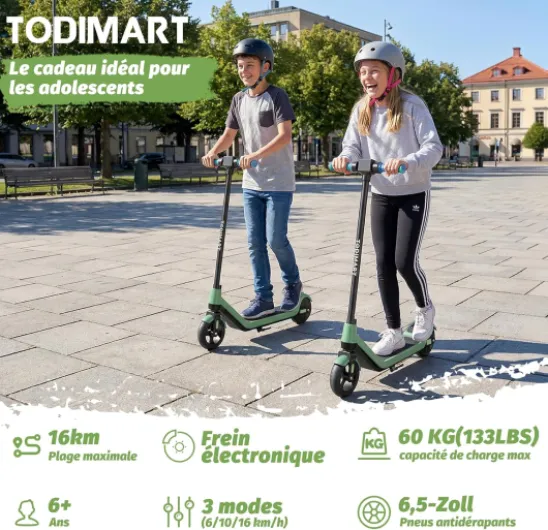 T1 Trottinette électrique pour Enfant 6-12 Ans,Vitesse Max 10 km/h,6,5",Trottinette électrique,Lumières LED Colorées,3 Vitesses Réglables,Écran LED,Trottinette Légère Enfant,70kg