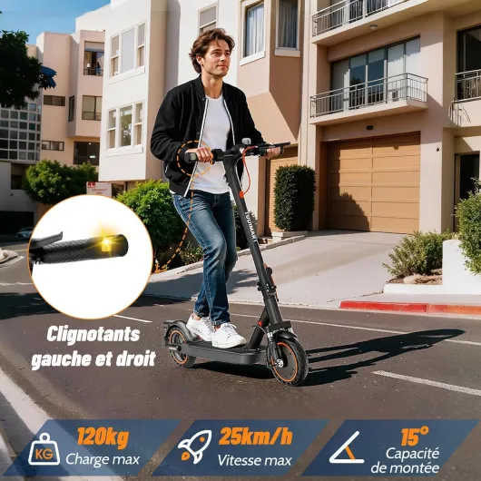 T3 Trottinette Electrique Adulte antivol Ultra Legere, Moteur 350W/25KM/H Autonomie 35KM Batterie 36V 7.8Ah,Trotinette électrique Adulte Pliable pneus nid d'abeille increvables, Charge 120kg Noir-T6S