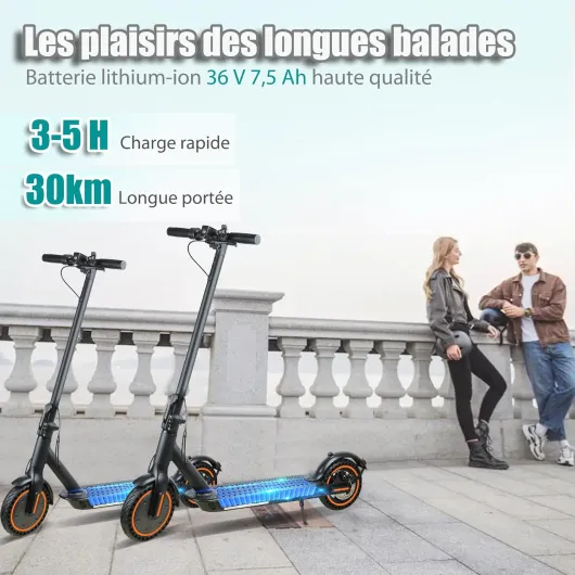 Trottinette Electrique - Vitesse Maximale 25 KM/H, 250W-500W, Pneus Solides 8.5'', Batterie 7,5AH, Autonomie 25-30KM, Double Frein, APP, Charge Max 120 KG 500W-36v/7.5ah