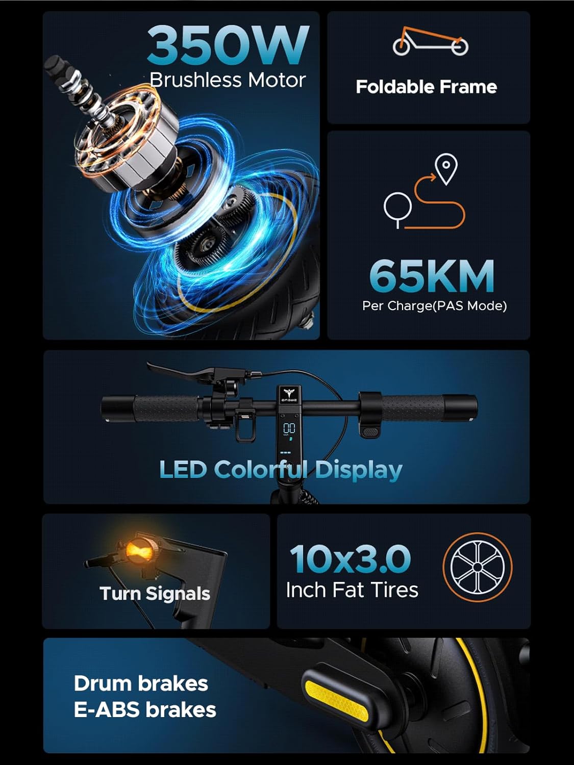 Y10 Trottinette Electrique Adulte, 350W Moteur Scooter Electrique Pliable, Batterie 36V 13AH, Autonomie Max 65km - Scooter de mobilité Urbaine 10 Pouces