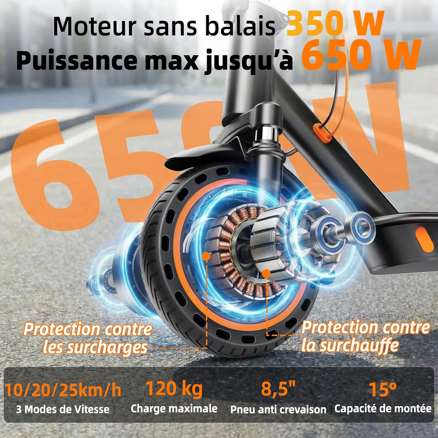 Trottinette Électrique Adulte antivol Ultra Legere, avec Clignotants et amortisseurs Autonomie 30km 350W 36V 7,8 Ah, Pneus Nid d’Abeille Increvables, Application Bluetooth Scooter Electrique Adulte Noir-T6