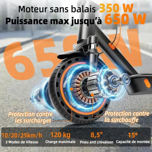 Trottinette Électrique Adulte antivol Ultra Legere, avec Clignotants et amortisseurs Autonomie 30km 350W 36V 7,8 Ah, Pneus Nid d’Abeille Increvables, Application Bluetooth Scooter Electrique Adulte Noir-T6