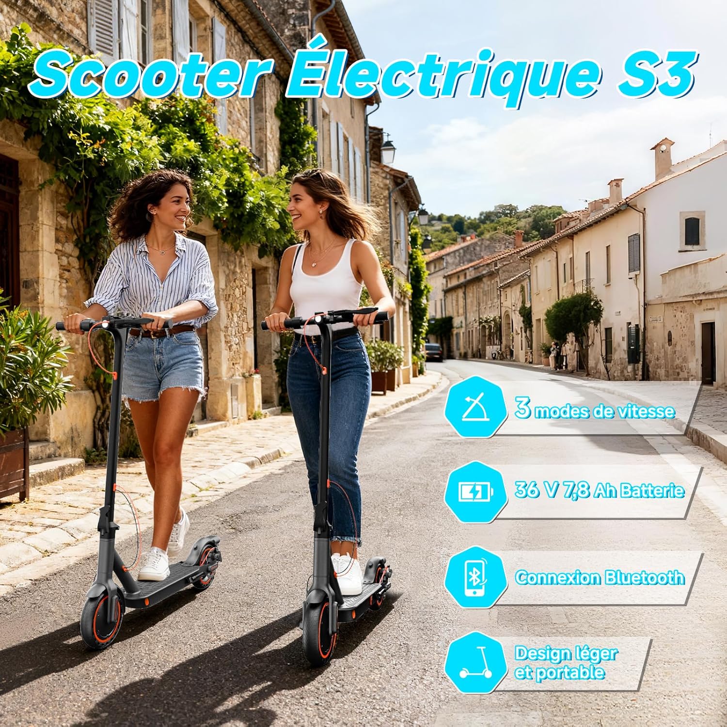 Trottinette Electrique Adulte Ultra Legere, 25KM/H Batterie 36V 7.8Ah avec Double Freinage Moteur 650W pour 35 km d'Autonomie Orange-S3 8.5 Pouces