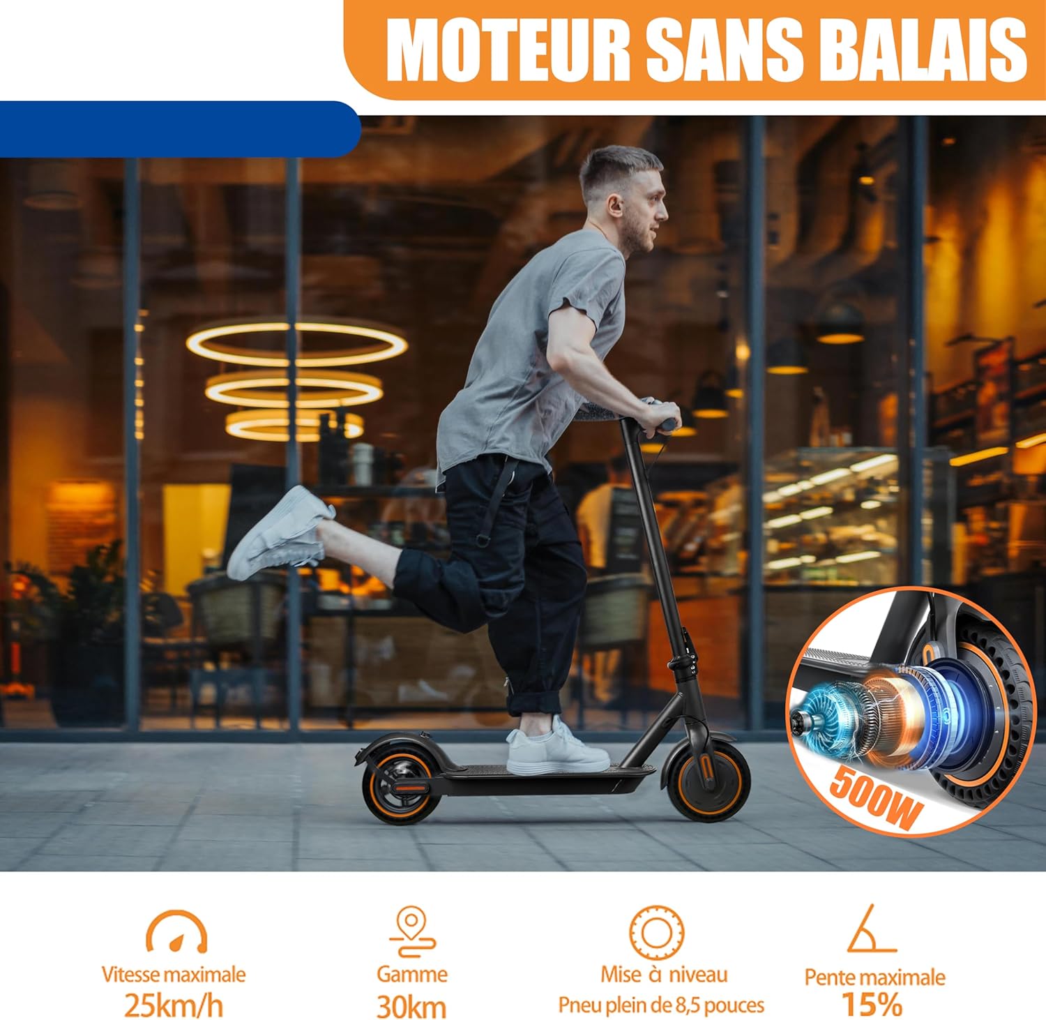 Trottinette Electrique Adulte, Endurance 30 Km, Vitesse Maximale 25 Km/h, Scooter éLectrique Universel pour Hommes et Femmes,Convient Aux Enfants De 14 Ans Et Plus, Noire