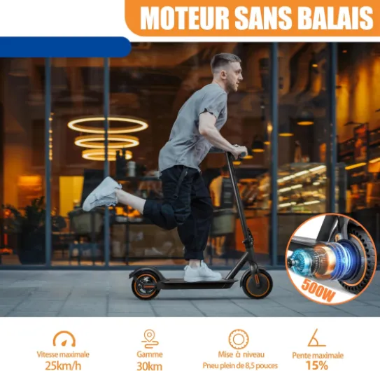 Trottinette Electrique Adulte, Endurance 30 Km, Vitesse Maximale 25 Km/h, Scooter éLectrique Universel pour Hommes et Femmes,Convient Aux Enfants De 14 Ans Et Plus, Noire