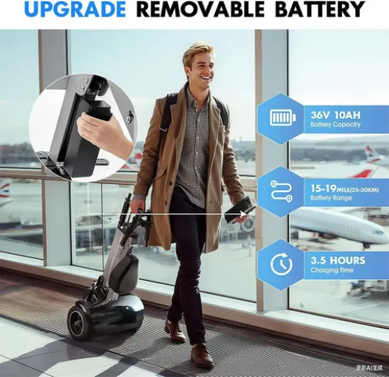 Trottinette électrique Pliable pour Adultes,Tricycle électrique Portable et léger avec Batterie Amovible 36 V 7,8 Ah,Marche arrière et Interrupteur à clé,Aide à la mobilité Voyage