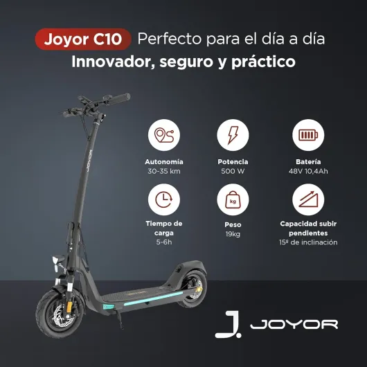 C10 DGT Trottinette électrique pour adultes - Moteur de 500 W Autonomie 35 km Batterie amovible Pneus de 25 cm Double suspension - Scooter homologué DGT