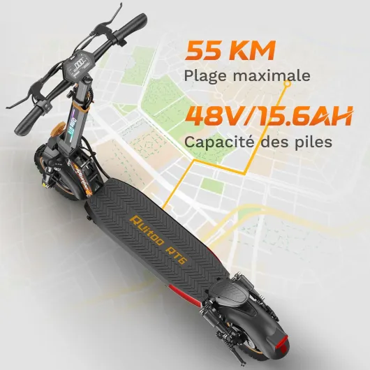 Trottinette Électrique, RT6/T2 Max/M5 Pro/T2 Master, Moteur 800W/1000W/1200W/ 2400W, Autonomie 55/65/70/75KM, Pneus Tout-Terrain, 3 Modes de Vitesse, Écran Intelligent RT6 (800W 50-55KM)