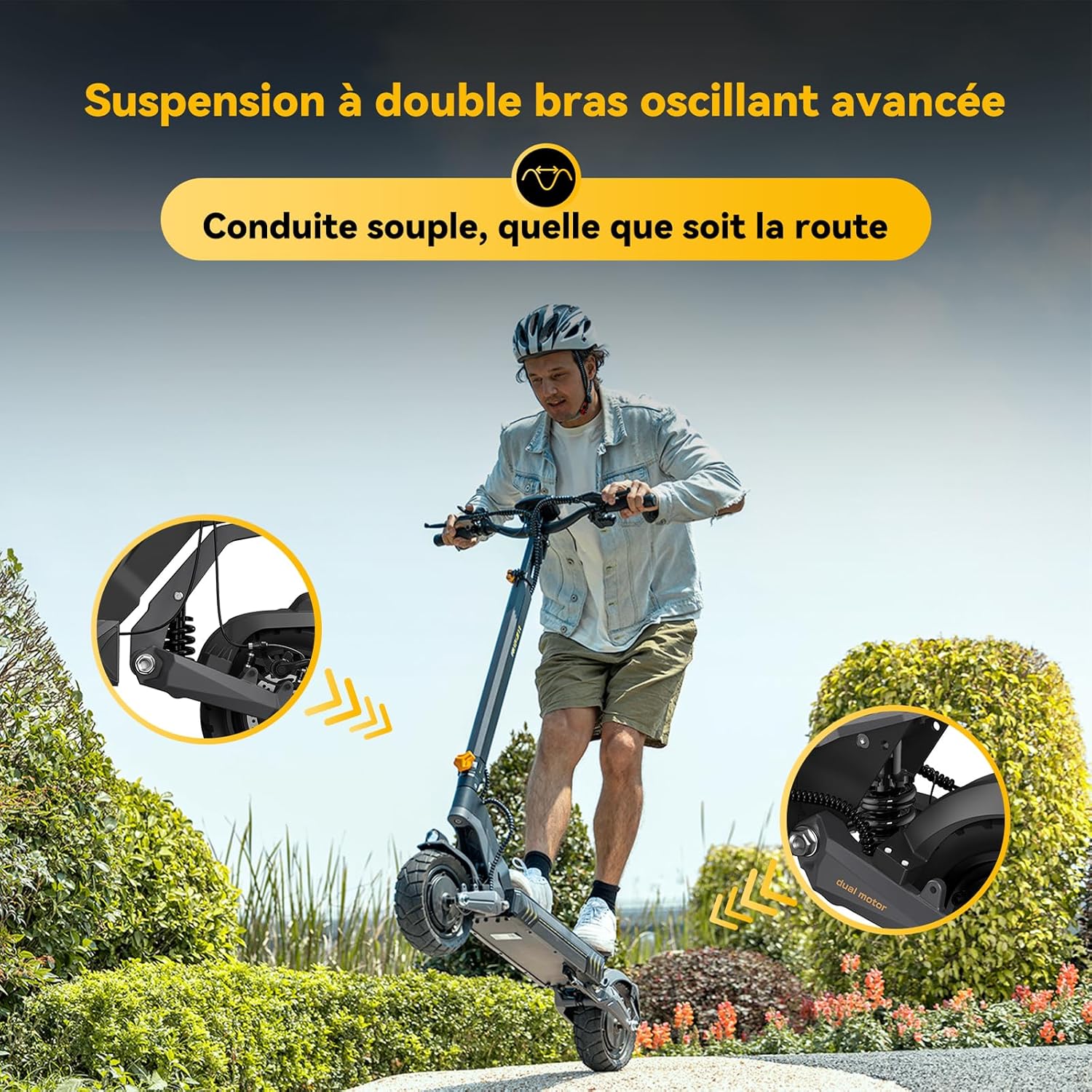 L2 Trottinette électrique Pliable, Scooter Électrique Tout-Terrain pour Adultes, Batterie 48V 15.6Ah, Autonomie 70km, Suspension Renforcée, Pneus 10" Anti-Crevaison L2-Double Moteur-NOIR