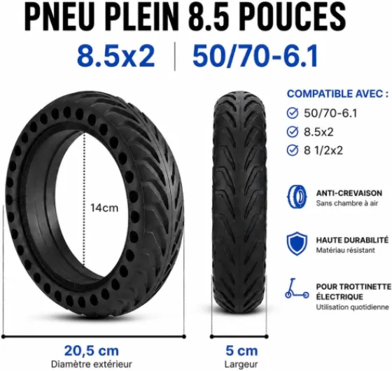 Pneu Plein 8,5 Pouces Pneu de Remplacement Antidérapant pour Trottinette Électrique,Compatible avec Xiaomi M365/1S/Essential/Pro/Pro 2