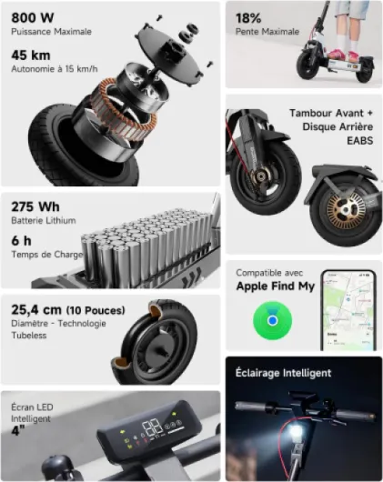 G5/G5 Pro Trottinette Electrique Adult, Moteur Max 800W, Autonomie Longue 45-55km, Pentes 20%, Suspension Damping Arm, Apple Find My, Pneus 10" Tubeless, Contrôle de Traction TCS, Étanche IPX5 G5-45km