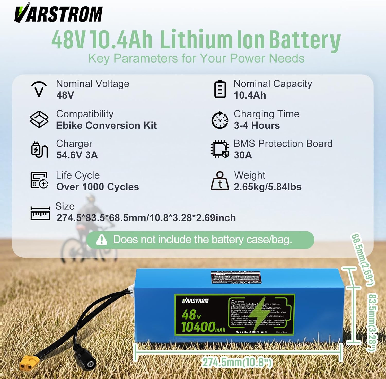 48V 10,4Ah Batterie de Vélo Électrique - Lithium-ION Trottinette électrique pour Scooter Vélo électrique 48V - BMS 30A pour Kit de Conversion et avec Connecteur XT60