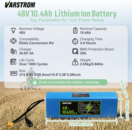 48V 10,4Ah Batterie de Vélo Électrique - Lithium-ION Trottinette électrique pour Scooter Vélo électrique 48V - BMS 30A pour Kit de Conversion et avec Connecteur XT60