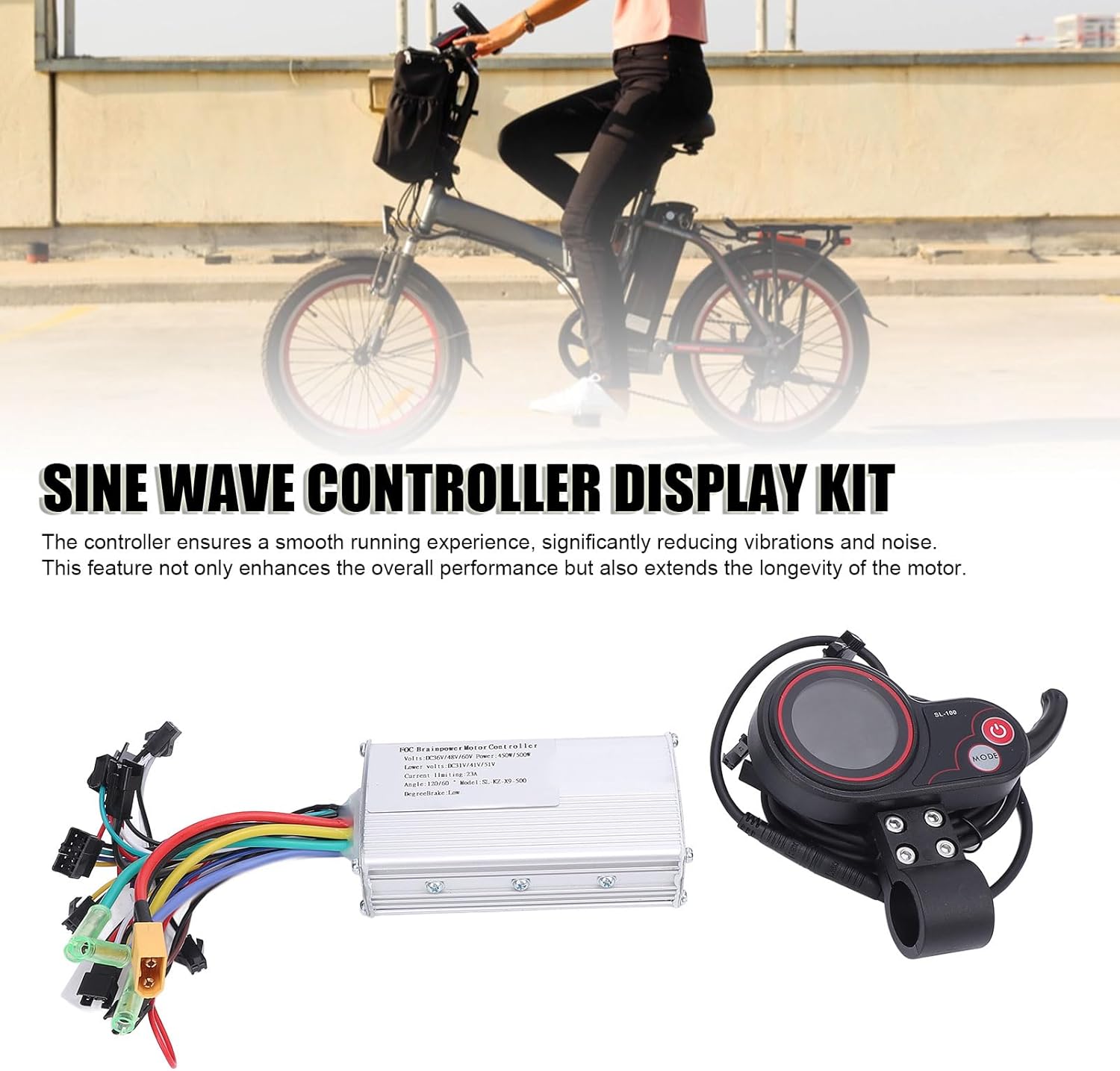 Kit de Contrôleur de Moteur sans Balai, 36V 48V 60V 450W 500W Contrôleur d'onde Sinusoïdale avec Écran d'Affichage Couleur LCD SL100 pour Vélo Électrique Scooter Électrique