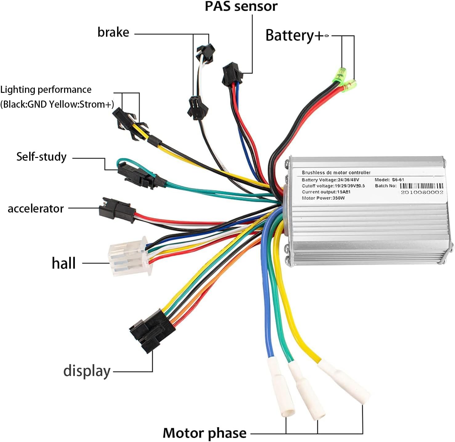Kunray Kit de commande de scooter électrique 24-48 V avec écran LCD, panneau de commande de vélo électrique, contrôleur de moteur 350 W, 48 V, pour scooter électrique, vélo électrique sans balais