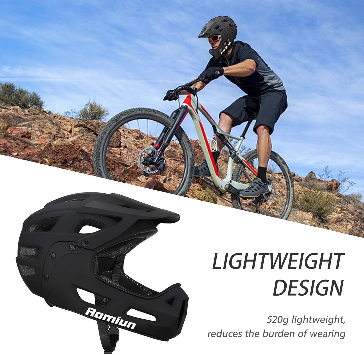 Casques pour Adulte Casque De Vélo De Montagne Intégral pour Adulte Et Homme, 18 évents avec Mentonnière Amovible Et Visière pour VTT 54 à 61 cm Noir