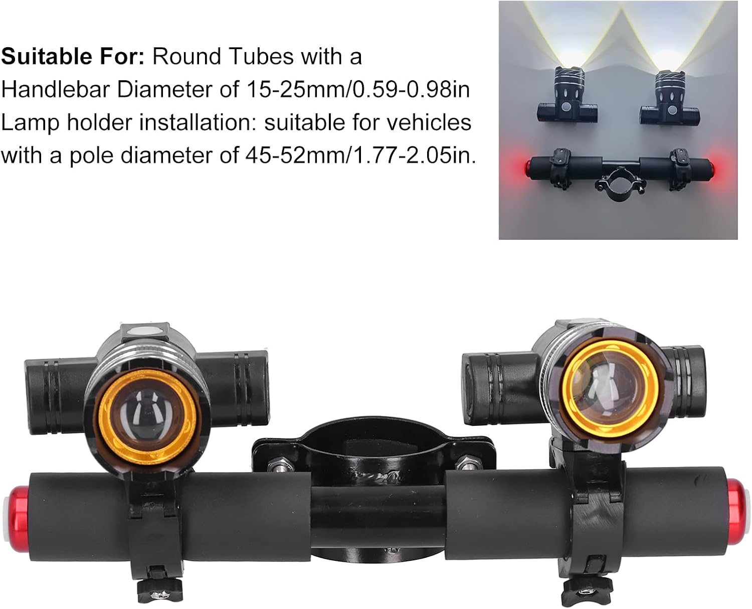 Phare LED de Projecteur en Alliage D'aluminium, Phares de Guidon de Scooter, Projecteur de Scooter avec Support, pour Scooter électrique avec Chargement USB