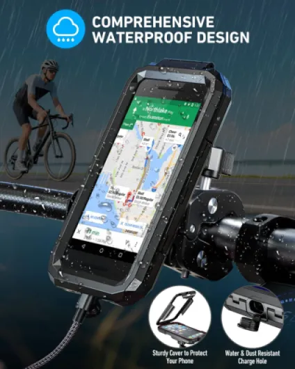 Support Téléphone Vélo Moto Scooter, Universel Ecran Tactile Etanche Rotation à 360 VTT Support Guidon Housse De Téléphone, pour 5.5-7.0 Pouces Smartphones 01 Noir L(5.5-7.0inch）