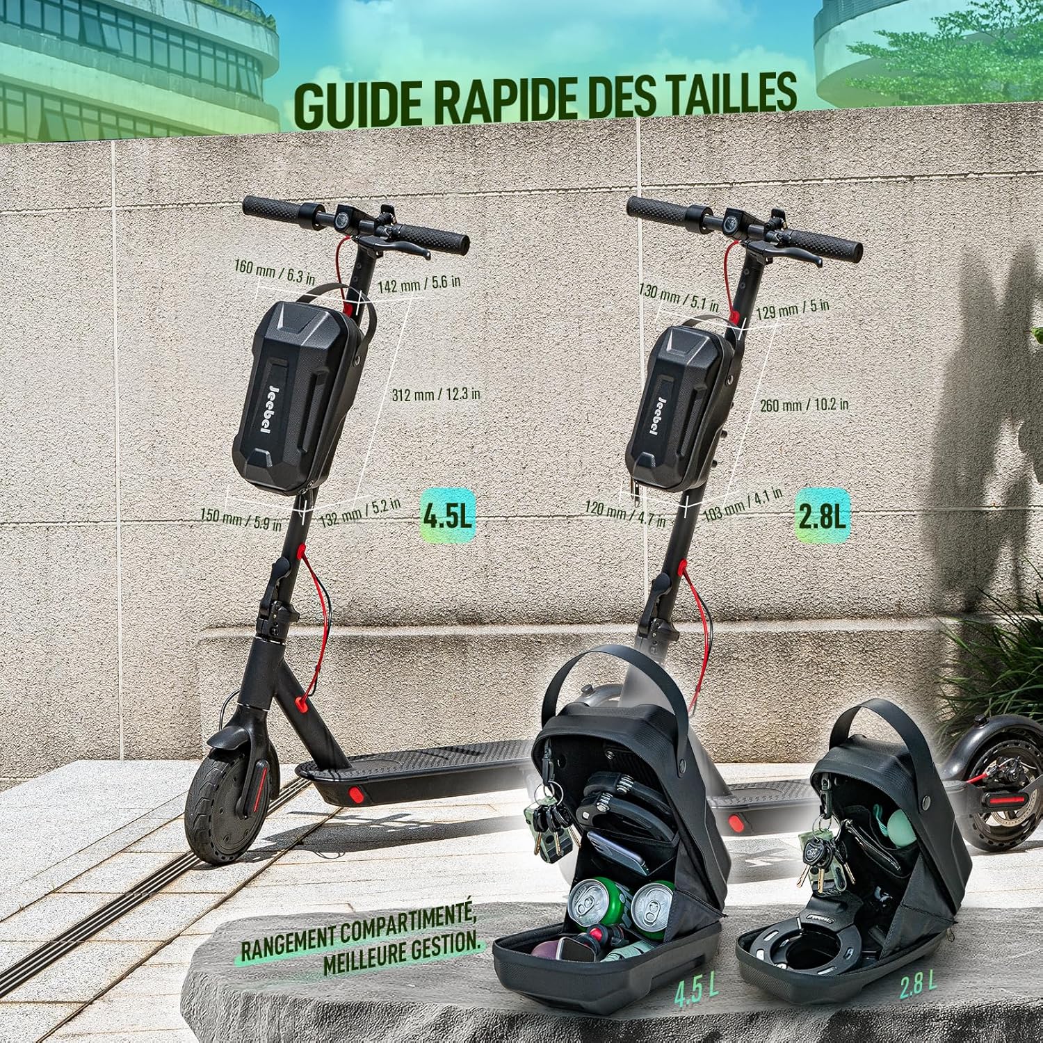 Sac de Trottinette Électrique 3/4/5L & Antivol de Chaîne ø7MM 90cm, Sacoche de Guidon Étanche avec Système Fixation Rapide, Verrou Sécurité avec Clés pour Vélo Trottinette VTT (2,8 L + Cadenas) 2,8L avec Serrure/Blocage Rapide D