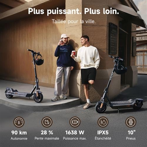 GT5 et GT3 Série Trottinette Electrique Adulte 50-90KM, Moteur 700-1638W, Triple Freinage & TCS, Antivol Intégré, Connectivité Bluetooth, Pneus 10" Tubeless, Sécurité 360°, App Intelligent 90KM-GT5 Max