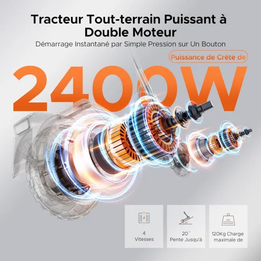 Trottinette Électrique Pliable avec Batterie 52 V 22.5 Ah, NFC et Bluetooth, Navigation Intelligente, Autonomie 100 km, Freins Hydrauliques, Système de Suspension Tout-Terrain, Y1000 Argent