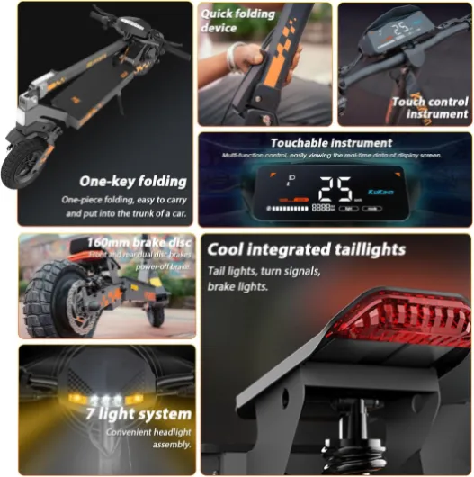 Kukirin G2 Trottinette Électrique Adulte 1200W-Autonomie 55 km, Écran Tactile, Batterie 48V 15,6Ah BMS, Trotinette Électrique Pliable Portable, Roues 10" Tout Terrain, Double Suspension, Cadeau Trajet