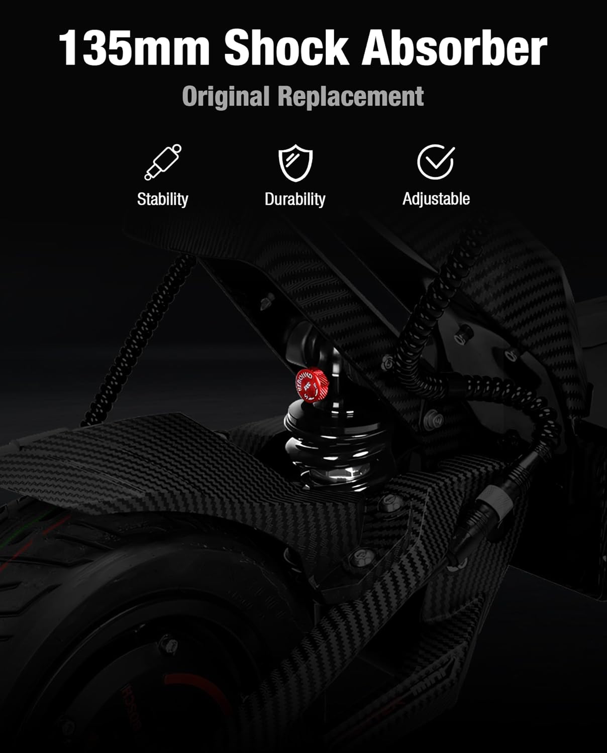 Suspension réglable 135mm KKE compatible avec Teverun Fighter Mini/Fighter Mini PRO Scooters électriques Suspension hydraulique amortisseur Accessoires