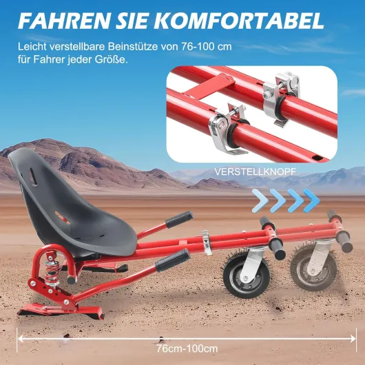 Siège d'hoverkart universel de 6,5 à 10" avec suspension innovante, amortisseurs de chocs, pneus avant remplis d'air (roues rouges à pneus)