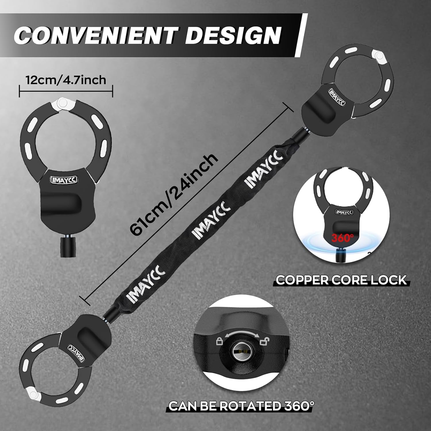 IMAYCC Serrure pour scooter électrique, serrure à menottes, accessoires de vélo, serrure pour scooter électrique, avec un sac de suspension portable Type2:noir + Sac
