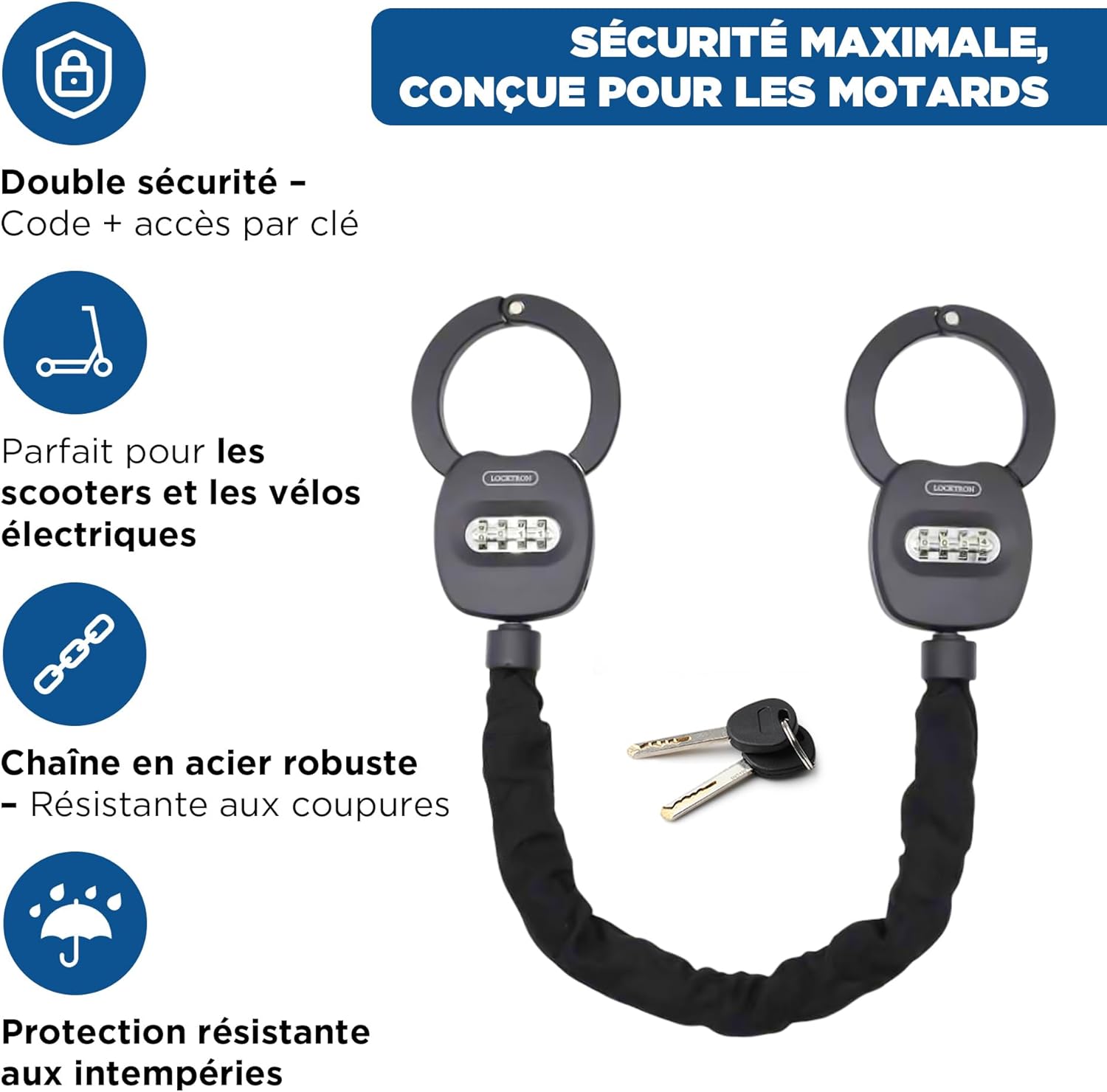 Antivol Trottinette Électrique Locktron – Cadenas Menotte à Code 4 Chiffres, Acier Renforcé 2,1 kg avec Étui, Sécurité Vélo, Scooter, Moto, Poussette, Antivol Sans Clé avec Câble Ajustable