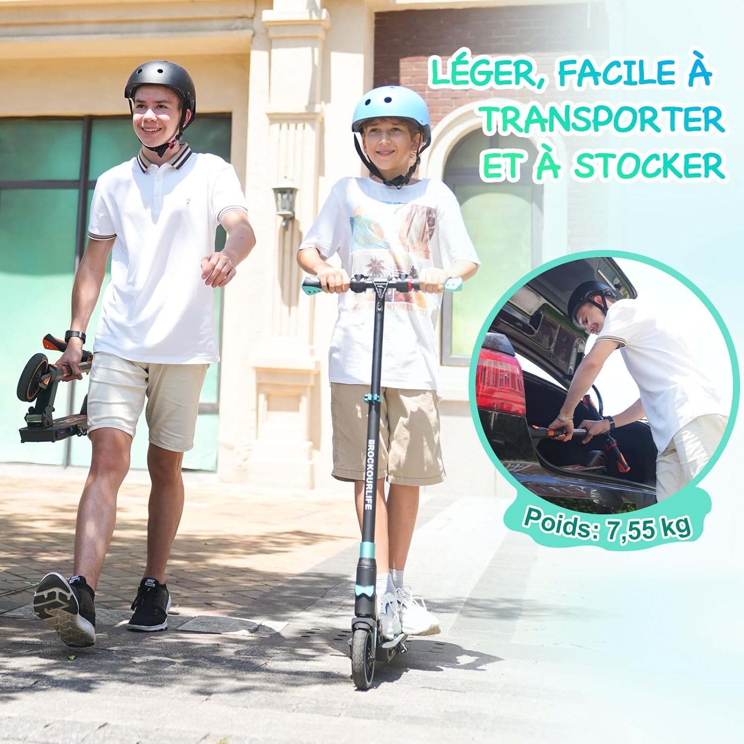 RCB TECH Trottinette Electrique Enfants (8-12-16 Ans) - Trottinette électrique Pliable pour Enfants - Autonomie Max 16 KM - Max 20 KM/H - Cadeau pour Enfant & Adolescents Noir-Orange