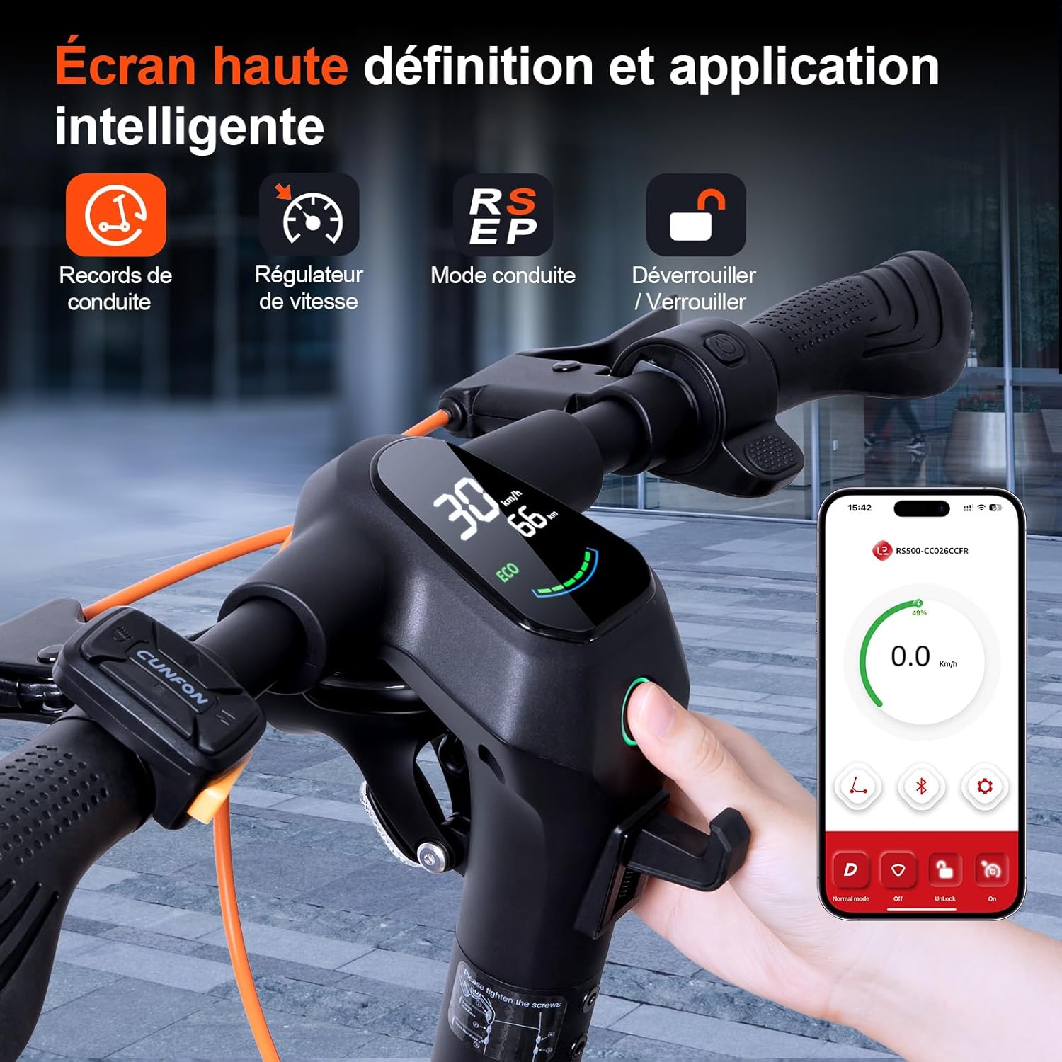 Trottinette Électrique Adulte CUNFON RS500/RZ800/RZ1000, Anti-vol Empreinte, Pneus 9,5/10/10,5 Pouces, Batt 36/48V 10.4/13/18/24Ah, Freins Disque+Électronique, Autonomie 25-80km, Charge Max 120-190kg Gris argenté