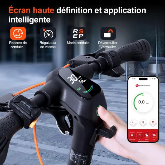 Trottinette Électrique Adulte CUNFON RS500/RZ800/RZ1000, Anti-vol Empreinte, Pneus 9,5/10/10,5 Pouces, Batt 36/48V 10.4/13/18/24Ah, Freins Disque+Électronique, Autonomie 25-80km, Charge Max 120-190kg Gris argenté